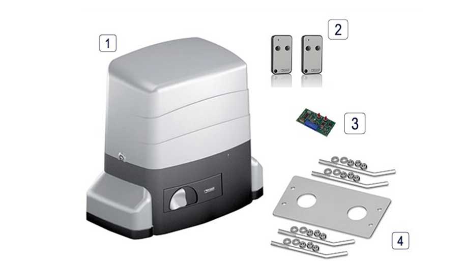 Các thiết bị của bộ mô tơ cửa trượt ROGER KIT R30-1203 đóng mở tự động